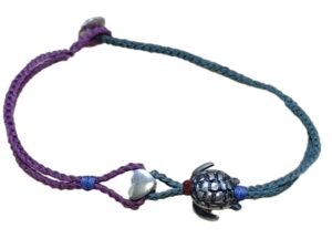 1770152288395_pixian_ai double thin cord bracelet/anklet on purple and cyan with ❤️ & 🐢