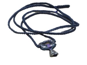 thin cord necklace (multi jewelry) on coal with carabiner & rock.