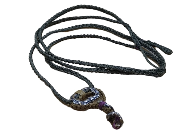 thin cord necklace (multi jewelry) on khaki with carabiner & 🐍