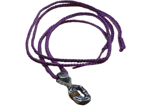 thin cord necklace (multi jewelry) on purple with 🙂 & carabiner.