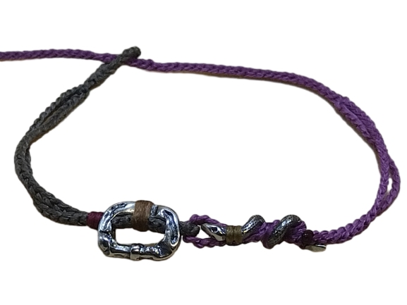thin cord bracelet/anklet on khaki and purple with carabiner & 🐍