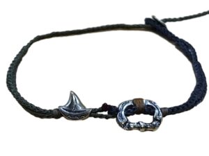 1774298267538_pixian_ai double thin cord bracelet/anklet on khaki and coal with sailing ⛵ & carabiner.