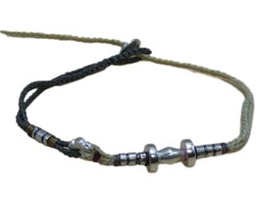 1775145706522_pixian_ai double thin cord bracelet/anklet on khaki and cream with seven geometric beads.