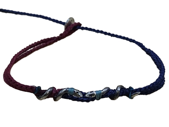 double thin cord bracelet/anklet on magenta and dark denim with 🐍🐍