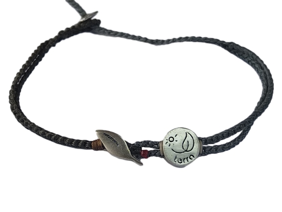 double thin & thick cord bracelet/anklet on khaki and gray blue with "terra" & olive 🍃