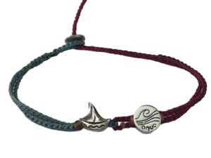 double thin & thick cord bracelet/anklet on gray blue and dark red with sailing ⛵ & "aqua"