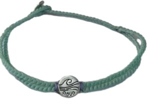 double thick cord bracelet/anklet on aquamarine with "aqua"