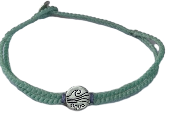 double thick cord bracelet/anklet on aquamarine with "aqua"