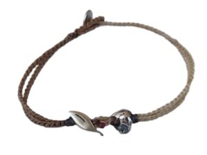 double thin cord bracelet anklet on moca and cream with rock & olive 🍃