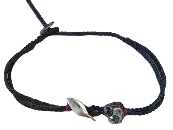 double thin cord bracelet/anklet on coal and khaki with rock & olive 🍃