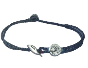 double (thin & thick) cord bracelet/anklet on gray blue and denim with olive 🍃 & "aqua".