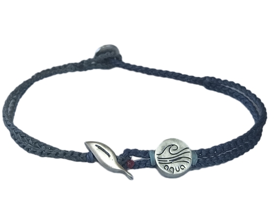 double (thin & thick) cord bracelet/anklet on gray blue and denim with olive 🍃 & "aqua".