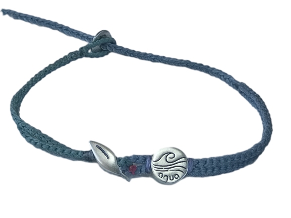 double (thin & thick) cord bracelet/anklet on cyan and open denim with olive 🍃 & "aqua".