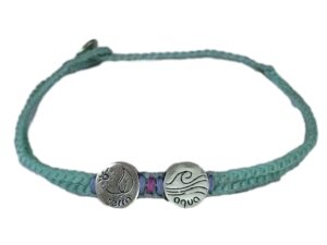double thick cord bracelet/anklet on aquamarine with "terra" and "aqua"